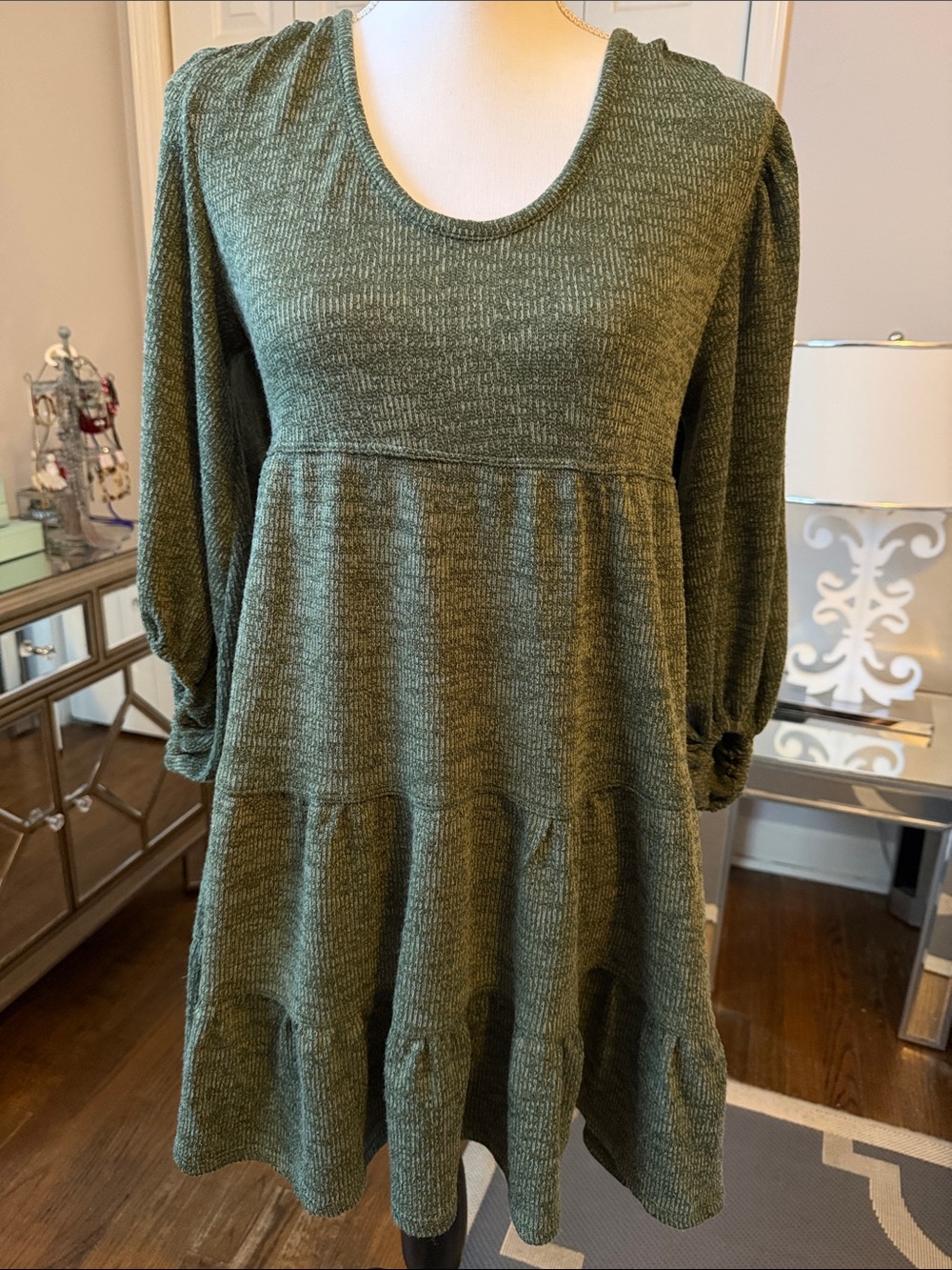 MAX STUDIO Fabulous Fall Green Long Sleeve Tiered Knit Dress S NWT ❤️